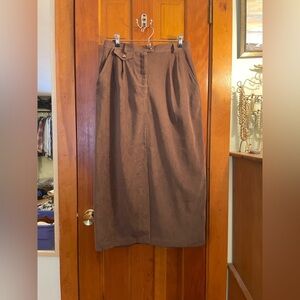 Brown suede-like midi skirt